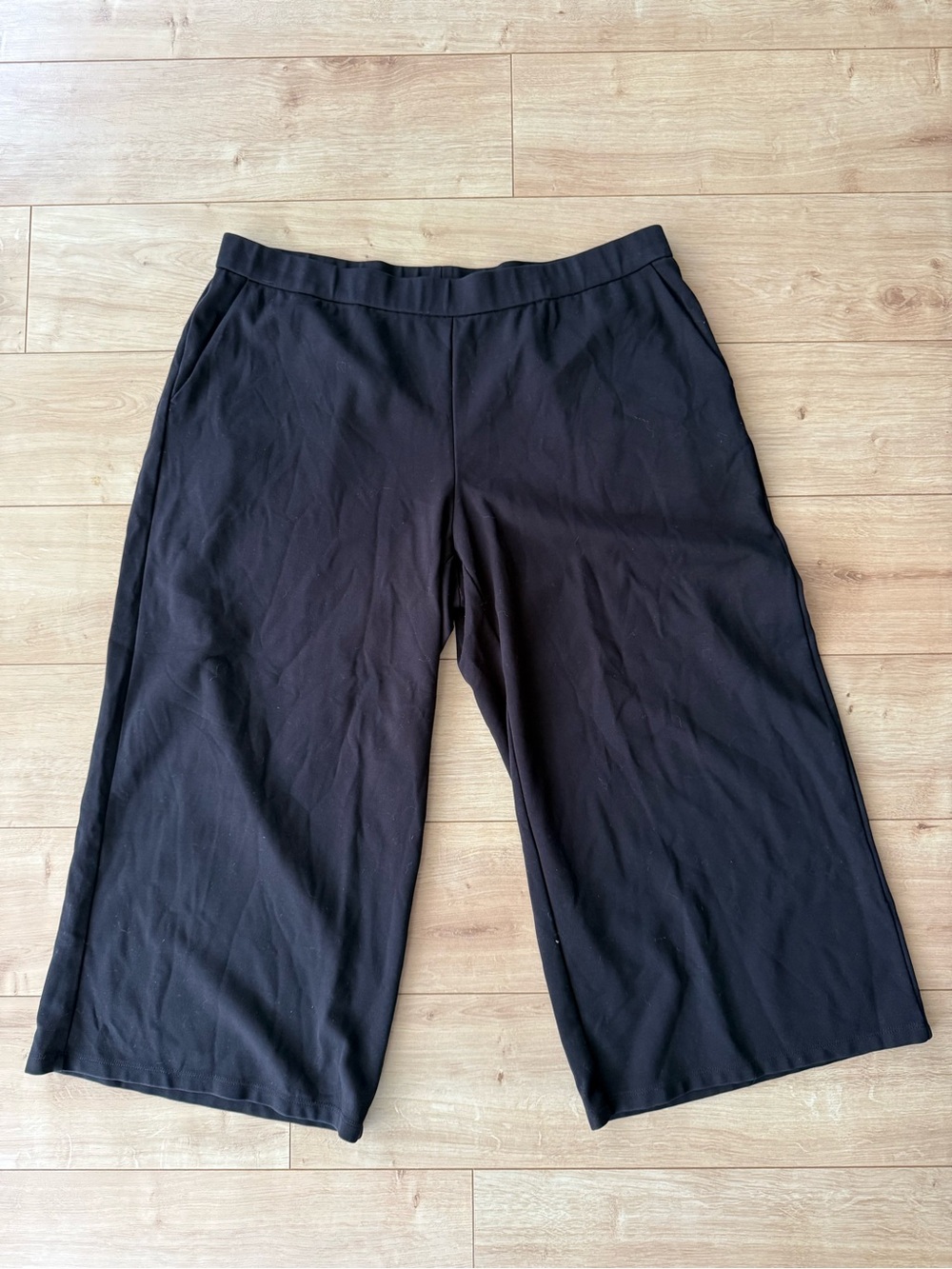 Eileen Fisher Black Lyocell Wide Leg Pull On Pants Pockets Relaxed XL